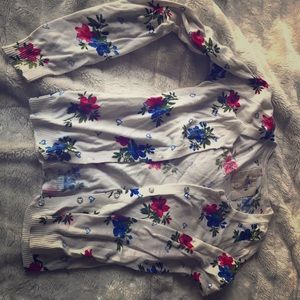 S: Floral Hollister cardigan with crystal buttons